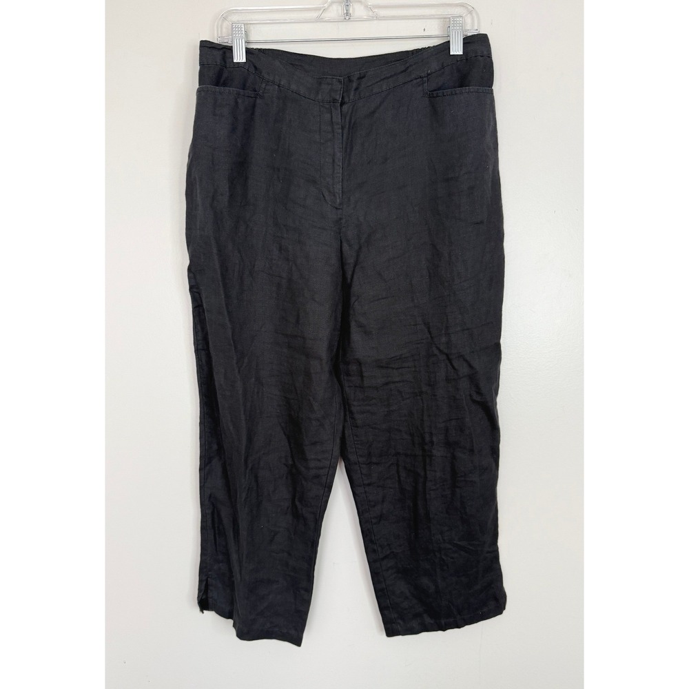 Ruby Rd. Women's Linen Mid Rise Classic Ankle Pants Black Size 10 Preppy
